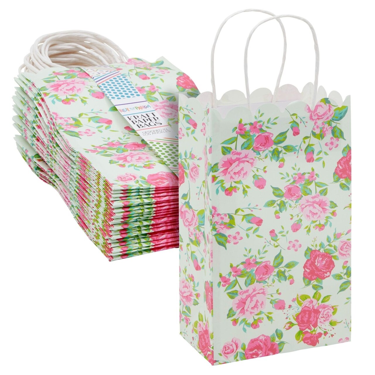 BLUE PANDA 24 Pack Small Floral Gift Bags with Handles, 5x8.5x3 Inches, Ideal for Mother's Day, Birthday, Weddings, Baby Shower, Themed Party Favors